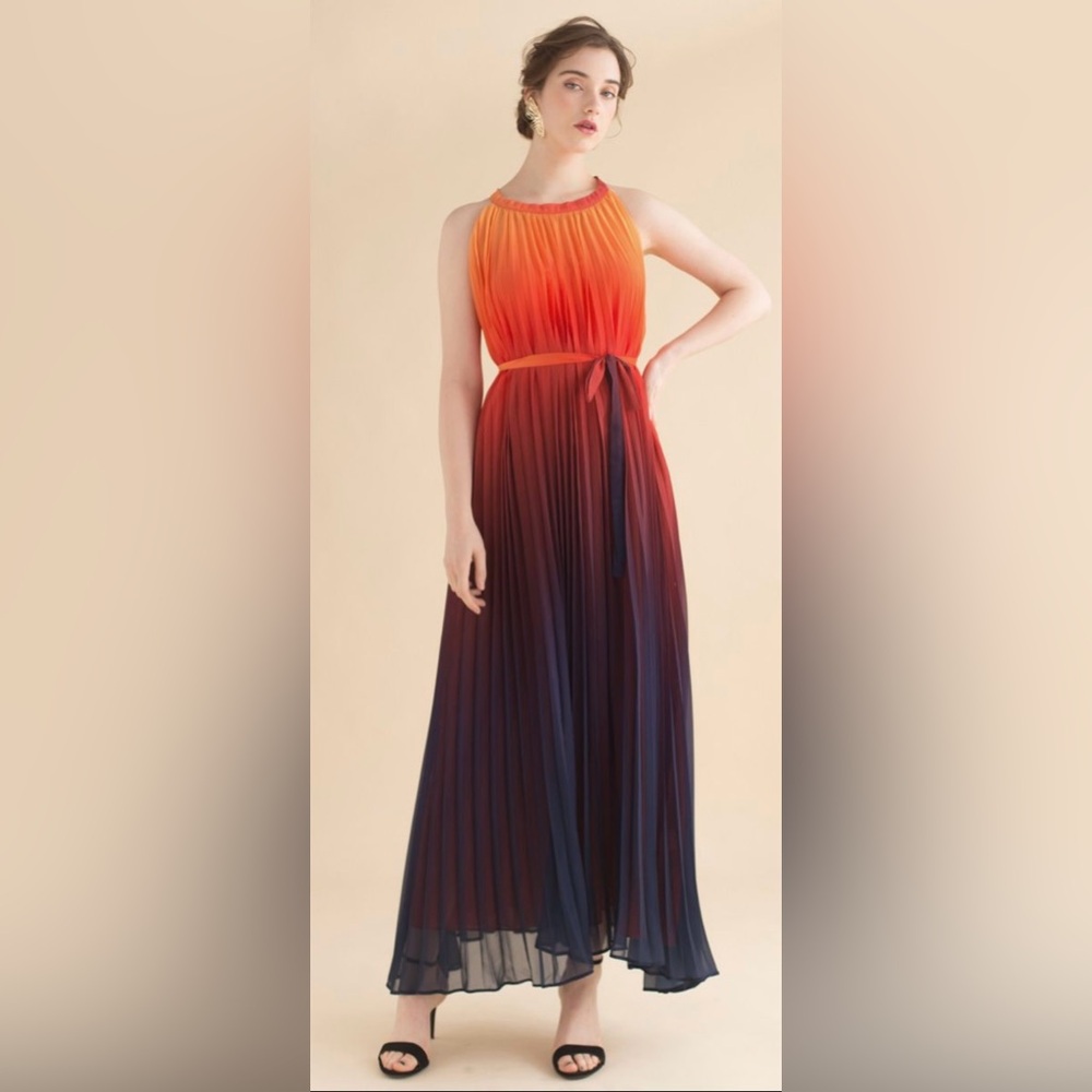 EUC CHICWISH “Splendor of the Sunset” Gradient Pleated Dress 🧡💜💙